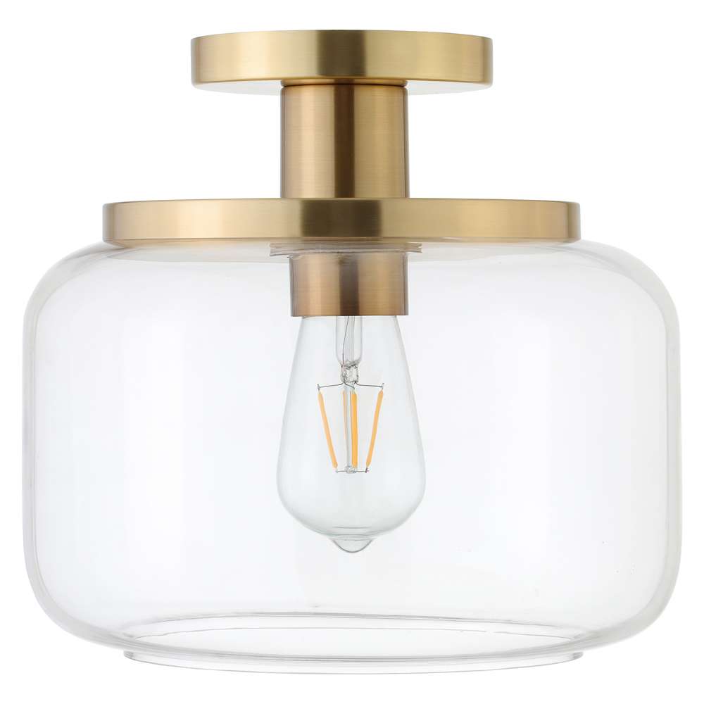 Hudson & Canal - Tatum 11in Wide Semi Flush Mount with Glass Shade in Brushed Brass/Clear - SF1788 veiw 1
