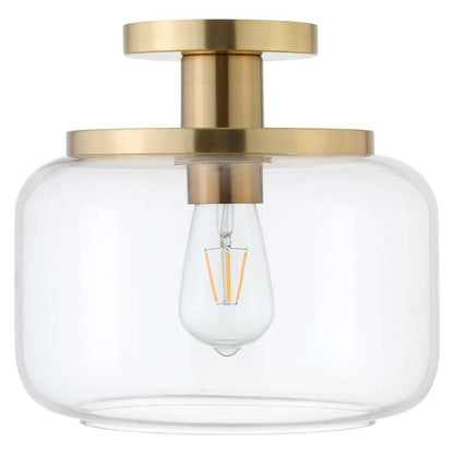 Hudson & Canal - Tatum 11in Wide Semi Flush Mount with Glass Shade in Brushed Brass/Clear - SF1788 veiw 1