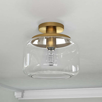 Hudson & Canal - Tatum 11in Wide Semi Flush Mount with Glass Shade in Brushed Brass/Clear - SF1788 veiw 2