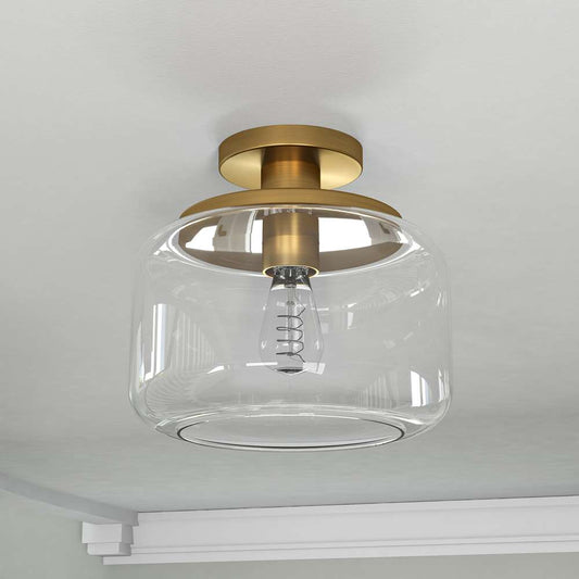 Hudson & Canal - Tatum 11in Wide Semi Flush Mount with Glass Shade in Brushed Brass/Clear - SF1788 veiw 2