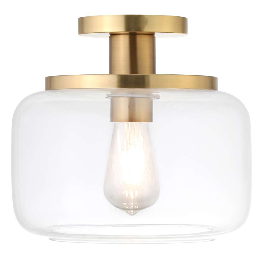 Hudson & Canal - Tatum 11in Wide Semi Flush Mount with Glass Shade in Brushed Brass/Clear - SF1788 veiw 3