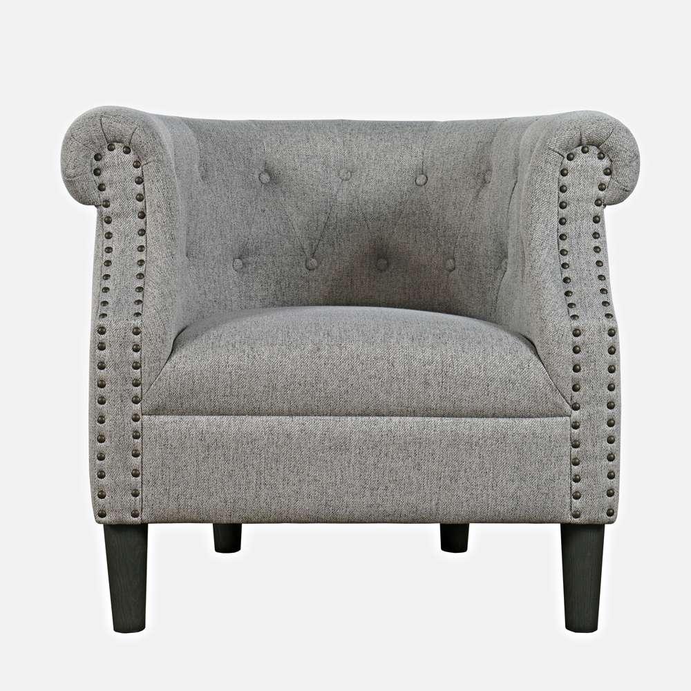 Jofran - Lily Transitional Contemporary Upholstered Barrel Curved Back Accent Chair with Nailhead Trim, Ash - LILY-CH-ASH veiw 1