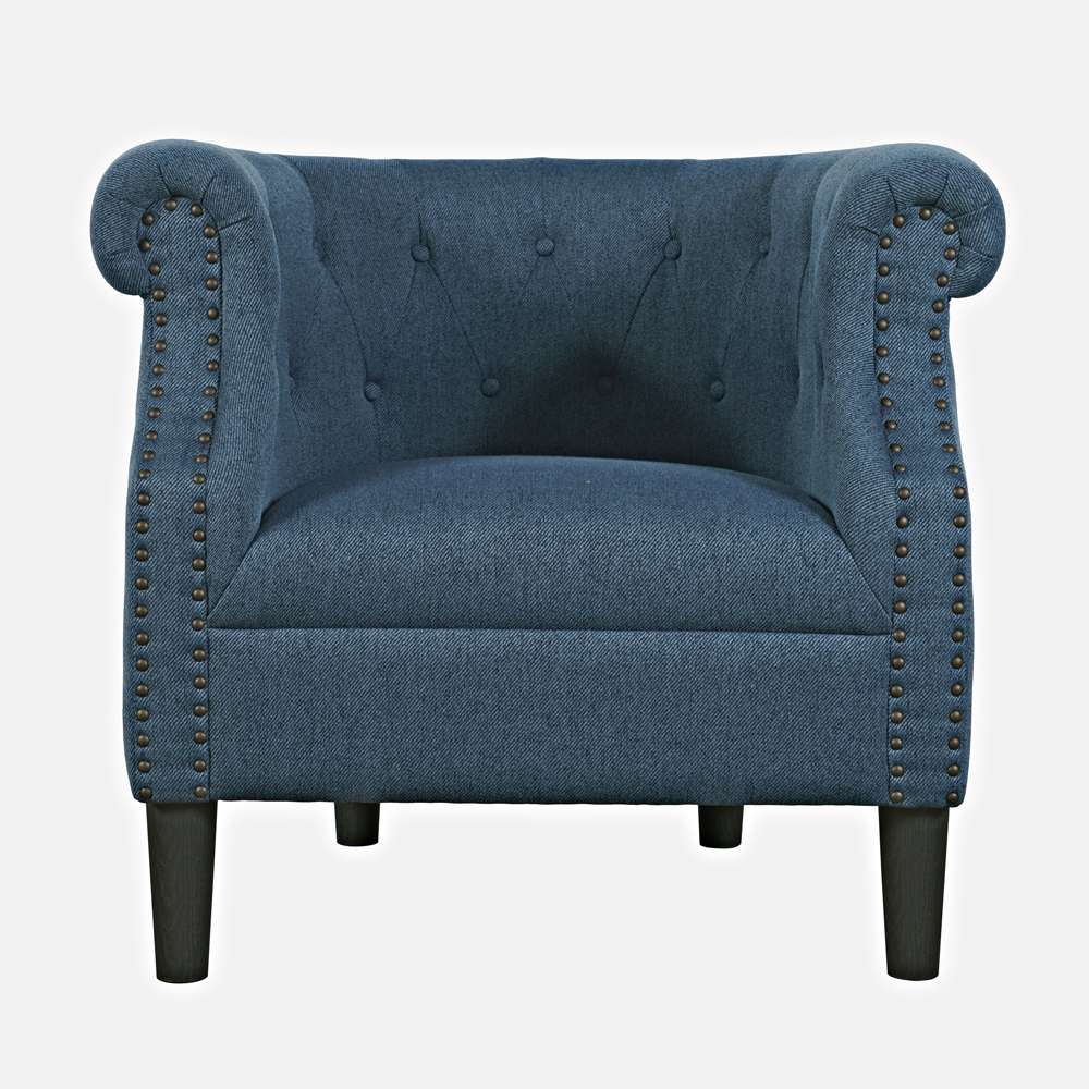 Jofran - Lily Transitional Contemporary Upholstered Barrel Curved Back Accent Chair with Nailhead Trim, Blue - LILY-CH-BLUE veiw 1
