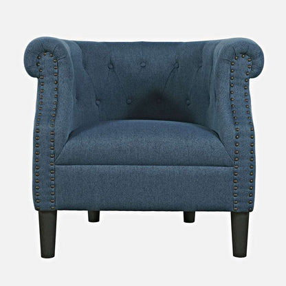 Jofran - Lily Transitional Contemporary Upholstered Barrel Curved Back Accent Chair with Nailhead Trim, Blue - LILY-CH-BLUE veiw 1