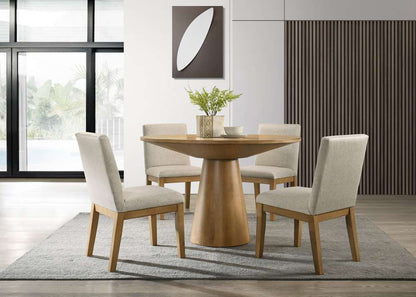 Lilola Home - Jasper Driftwood Finish 5 Piece 47in Wide Contemporary Round Dining Table Set with Beige Fabric Chairs - 30024-1 veiw 1