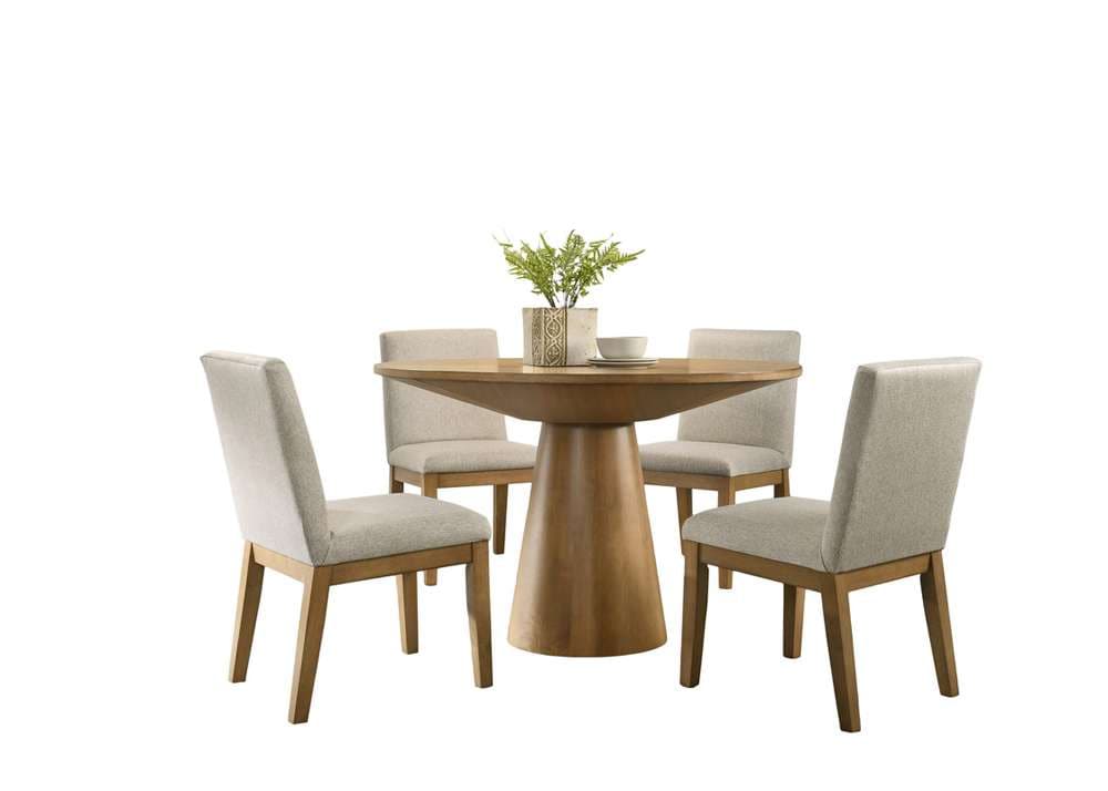 Lilola Home - Jasper Driftwood Finish 5 Piece 47in Wide Contemporary Round Dining Table Set with Beige Fabric Chairs - 30024-1 veiw 2