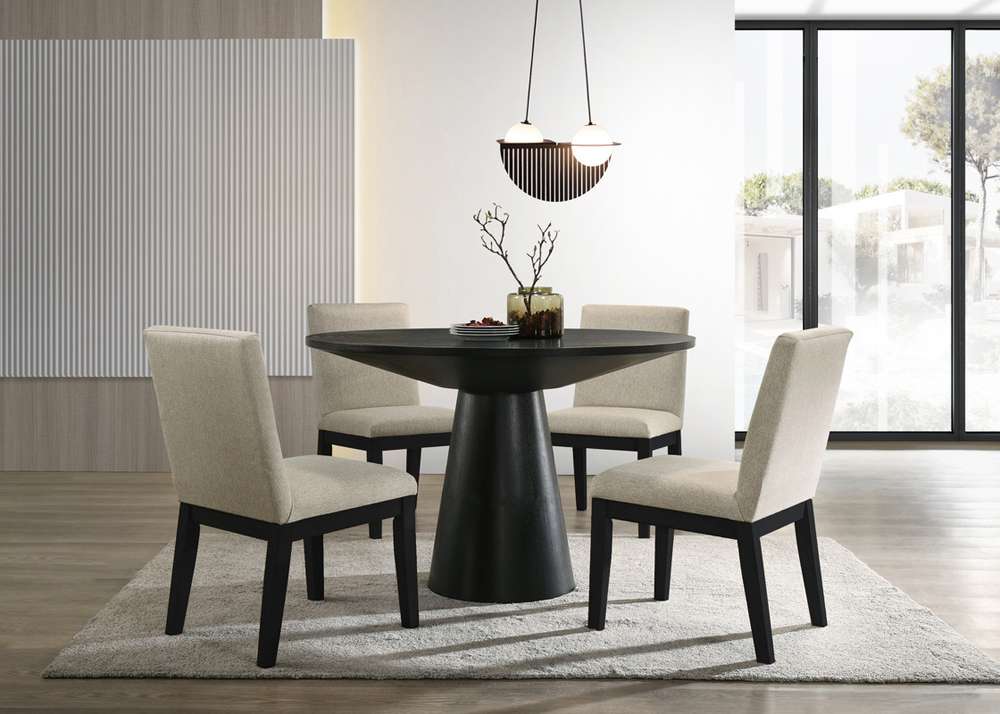 Lilola Home - Jasper Ebony Black 5 Piece 47in Wide Contemporary Round Dining Table Set with Black Finish Chairs - 30022-3 veiw 1