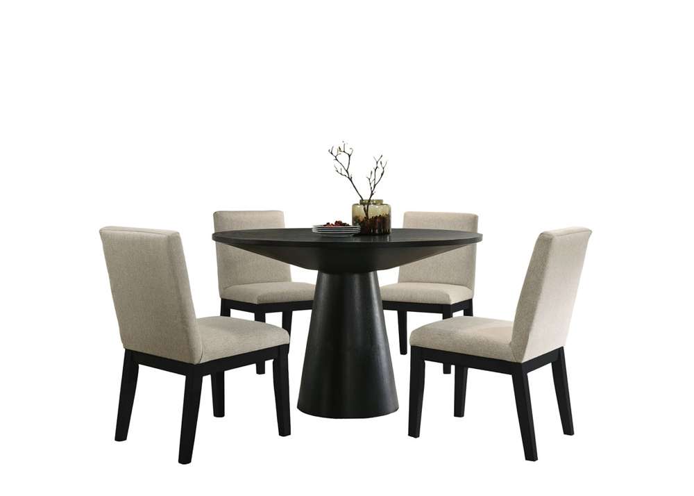 Lilola Home - Jasper Ebony Black 5 Piece 47in Wide Contemporary Round Dining Table Set with Black Finish Chairs - 30022-3 veiw 2