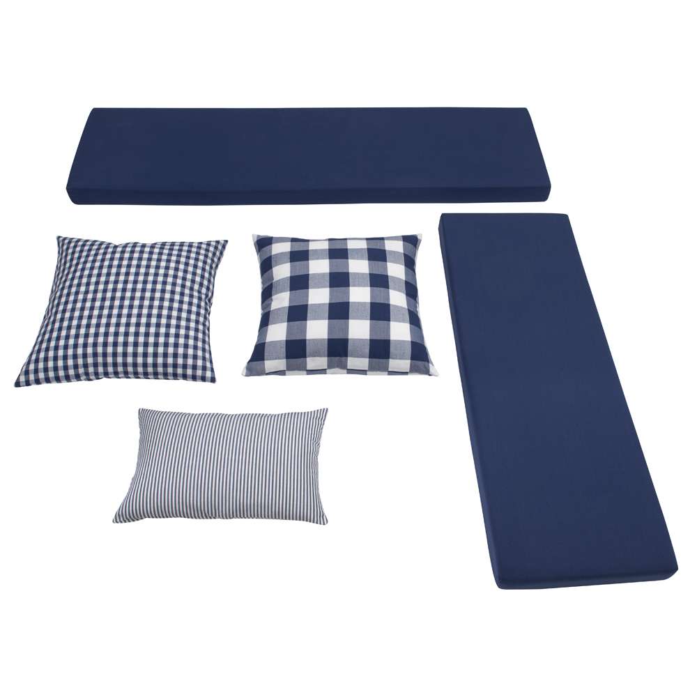 Linon Home Decor - Tobin Corner Nook Bench, Natural/White with Navy Cushions - KNK169NWNVYSET veiw 2