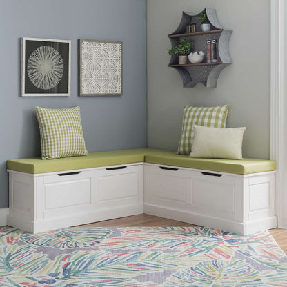 Linon Home Decor - Tobin Corner Nook Bench, White with Apple Green Cushions - KNK169WGRNSET veiw 1