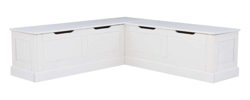 Linon Home Decor - Tobin Corner Nook Bench, White with Apple Green Cushions - KNK169WGRNSET veiw 3