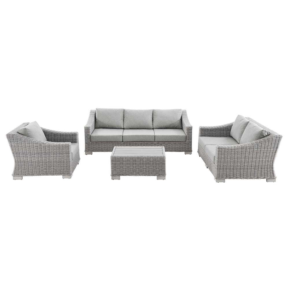 Modway - Conway 4-Piece Outdoor Patio Wicker Rattan Furniture Set in Light Gray Gray - EEI-5091-GRY veiw 1