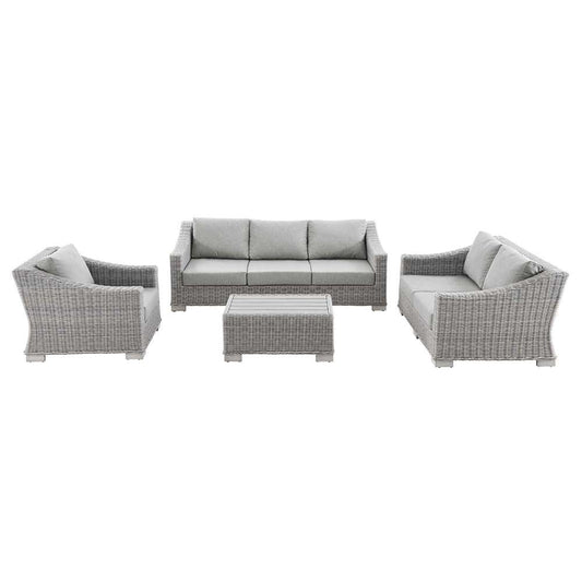Modway - Conway 4-Piece Outdoor Patio Wicker Rattan Furniture Set in Light Gray Gray - EEI-5091-GRY veiw 1