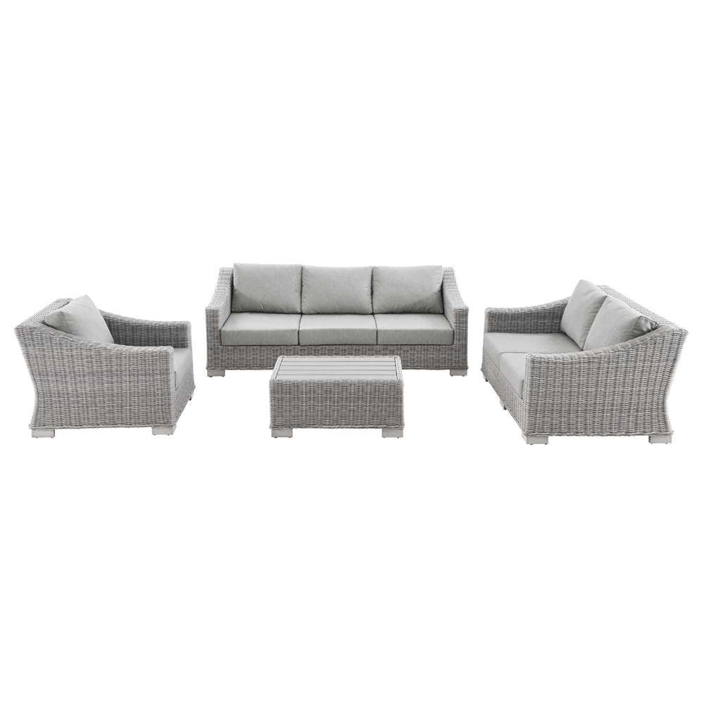 Modway - Conway 4-Piece Outdoor Patio Wicker Rattan Furniture Set in Light Gray Gray - EEI-5091-GRY veiw 2