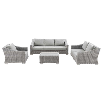Modway - Conway 4-Piece Outdoor Patio Wicker Rattan Furniture Set in Light Gray Gray - EEI-5091-GRY veiw 2