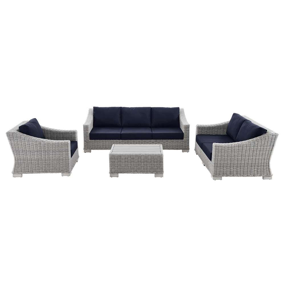 Modway - Conway 4-Piece Outdoor Patio Wicker Rattan Furniture Set in Light Gray Navy - EEI-5091-NAV veiw 1
