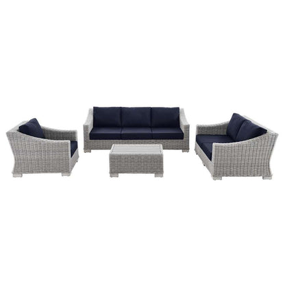 Modway - Conway 4-Piece Outdoor Patio Wicker Rattan Furniture Set in Light Gray Navy - EEI-5091-NAV veiw 1