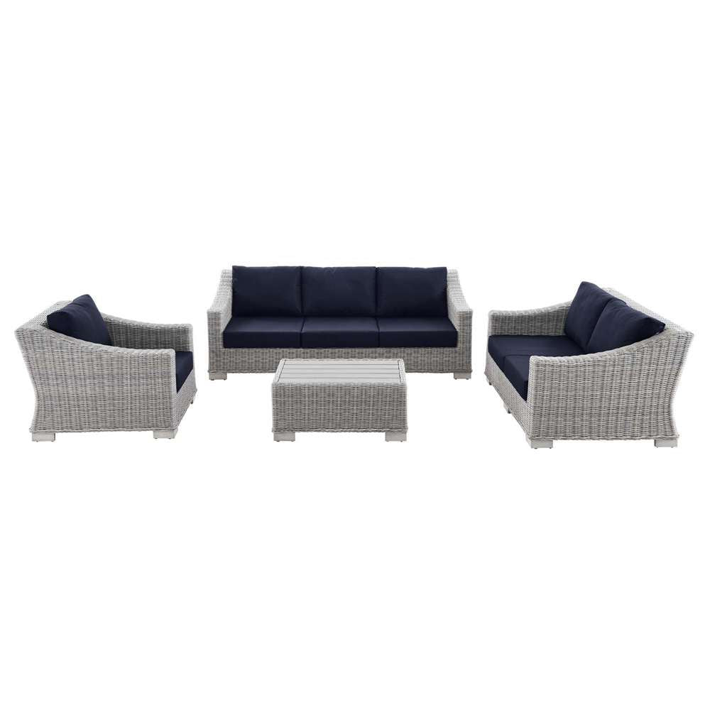 Modway - Conway 4-Piece Outdoor Patio Wicker Rattan Furniture Set in Light Gray Navy - EEI-5091-NAV veiw 2