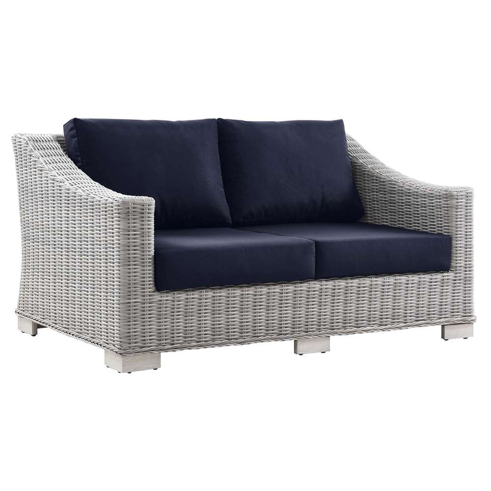 Modway - Conway 4-Piece Outdoor Patio Wicker Rattan Furniture Set in Light Gray Navy - EEI-5091-NAV veiw 6