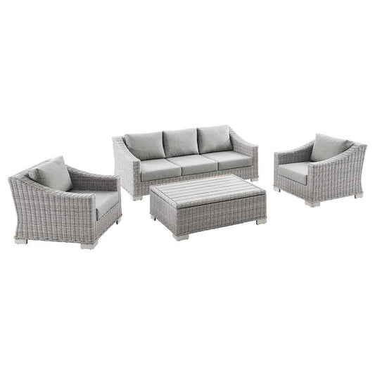 Modway - Conway 4-Piece Outdoor Patio Wicker Rattan Furniture Set in Light Gray Gray - EEI-5095-GRY veiw 1