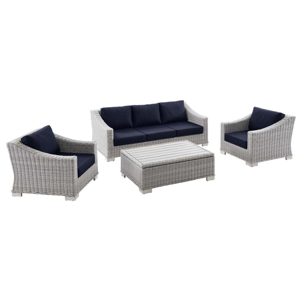 Modway - Conway 4-Piece Outdoor Patio Wicker Rattan Furniture Set in Light Gray Navy - EEI-5095-NAV veiw 2