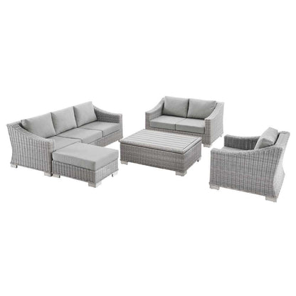 Modway - Conway 5-Piece Outdoor Patio Wicker Rattan Furniture Set in Light Gray Gray - EEI-5092-GRY veiw 2
