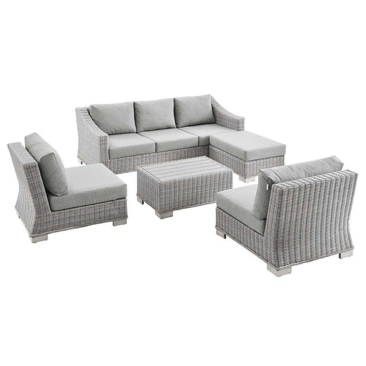 Modway - Conway 5-Piece Outdoor Patio Wicker Rattan Furniture Set in Light Gray Gray - EEI-5097-GRY veiw 1