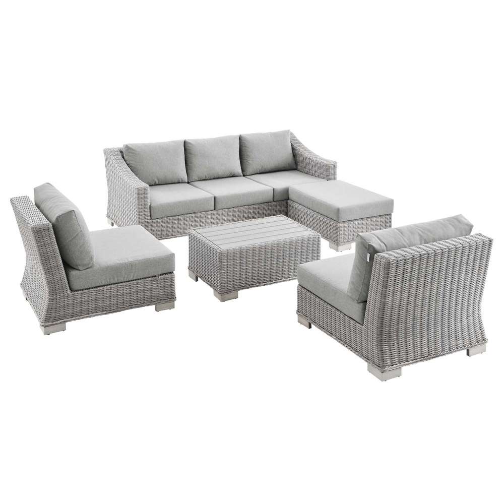 Modway - Conway 5-Piece Outdoor Patio Wicker Rattan Furniture Set in Light Gray Gray - EEI-5097-GRY veiw 2