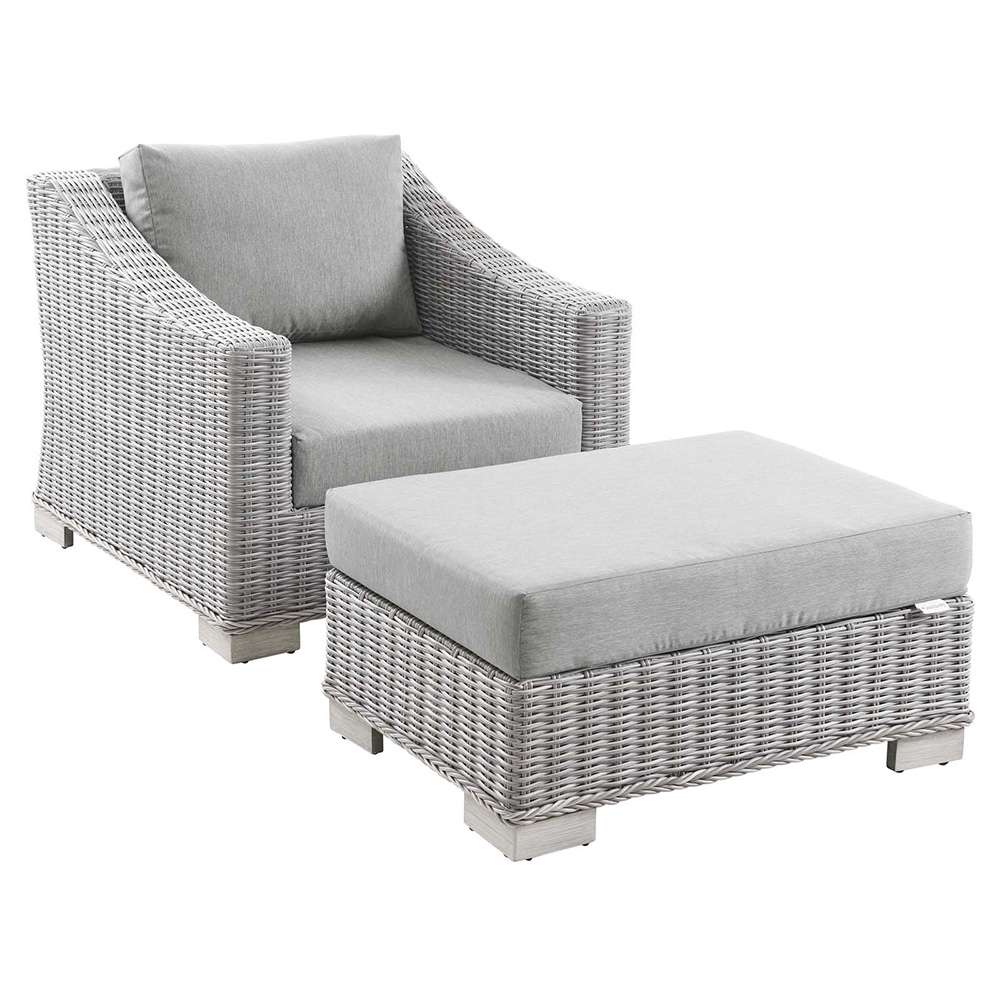 Modway - Conway Outdoor Patio Wicker Rattan 2-Piece Armchair and Ottoman Set - EEI-5090-GRY veiw 1