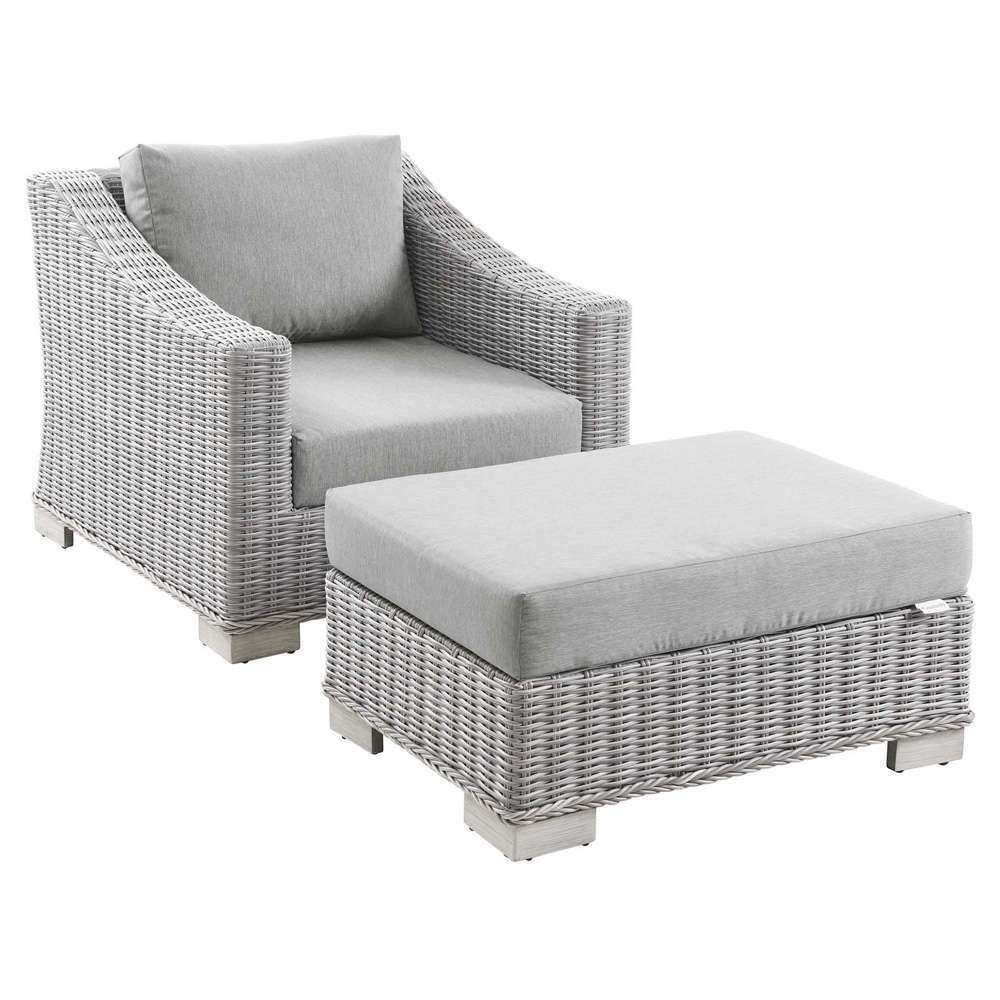 Modway - Conway Outdoor Patio Wicker Rattan 2-Piece Armchair and Ottoman Set - EEI-5090-GRY veiw 2
