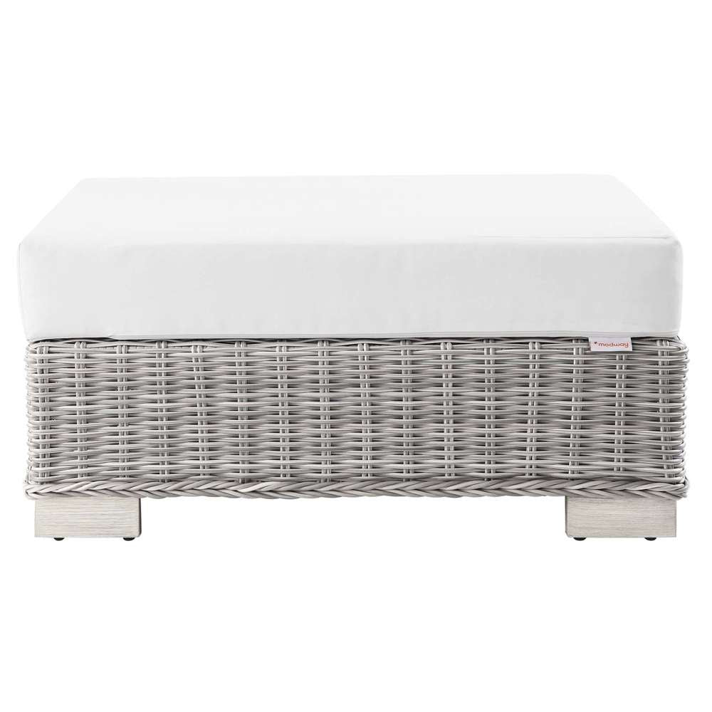 Modway - Conway Outdoor Patio Wicker Rattan Ottoman - EEI-4839-LGR-WHI veiw 4