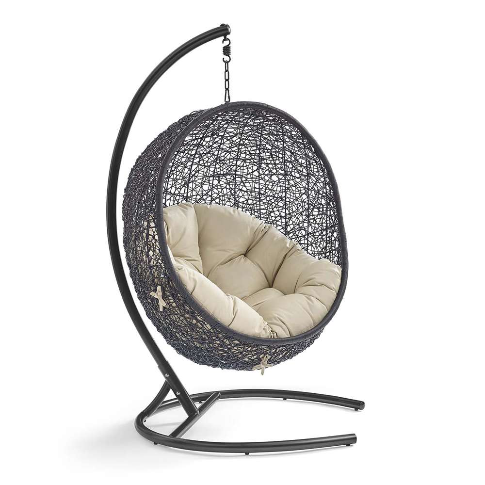 Modway - Encase Sunbrella Swing Outdoor Patio Lounge Chair - EEI-3943-BLK-BEI veiw 1
