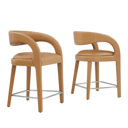 Modway - Pinnacle Vegan Leather Counter Stool (Set of 2) - EEI-6564-TAN-SLV veiw 1