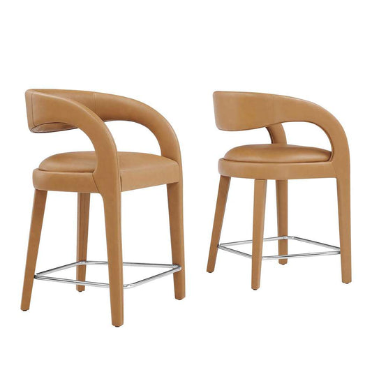 Modway - Pinnacle Vegan Leather Counter Stool (Set of 2) - EEI-6564-TAN-SLV veiw 2