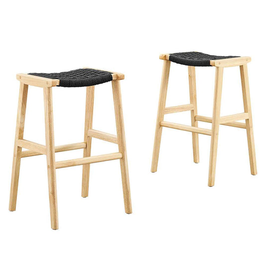 Modway - Saoirse Woven Rope Wood Bar Stool - (Set of 2) - EEI-6550-NAT-BLK veiw 1