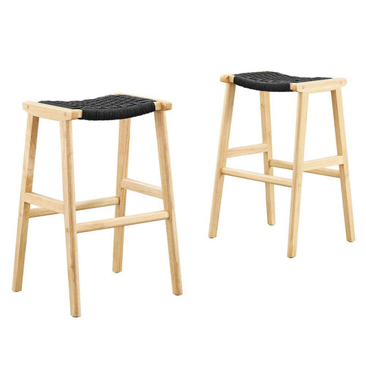 Modway - Saoirse Woven Rope Wood Bar Stool - (Set of 2) - EEI-6550-NAT-BLK veiw 2