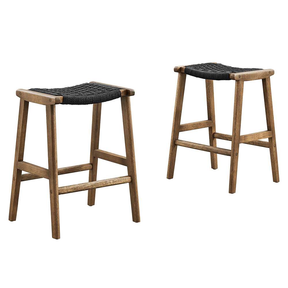 Modway - Saoirse Woven Rope Wood Counter Stool - (Set of 2) - EEI-6548-WAL-BLK veiw 1