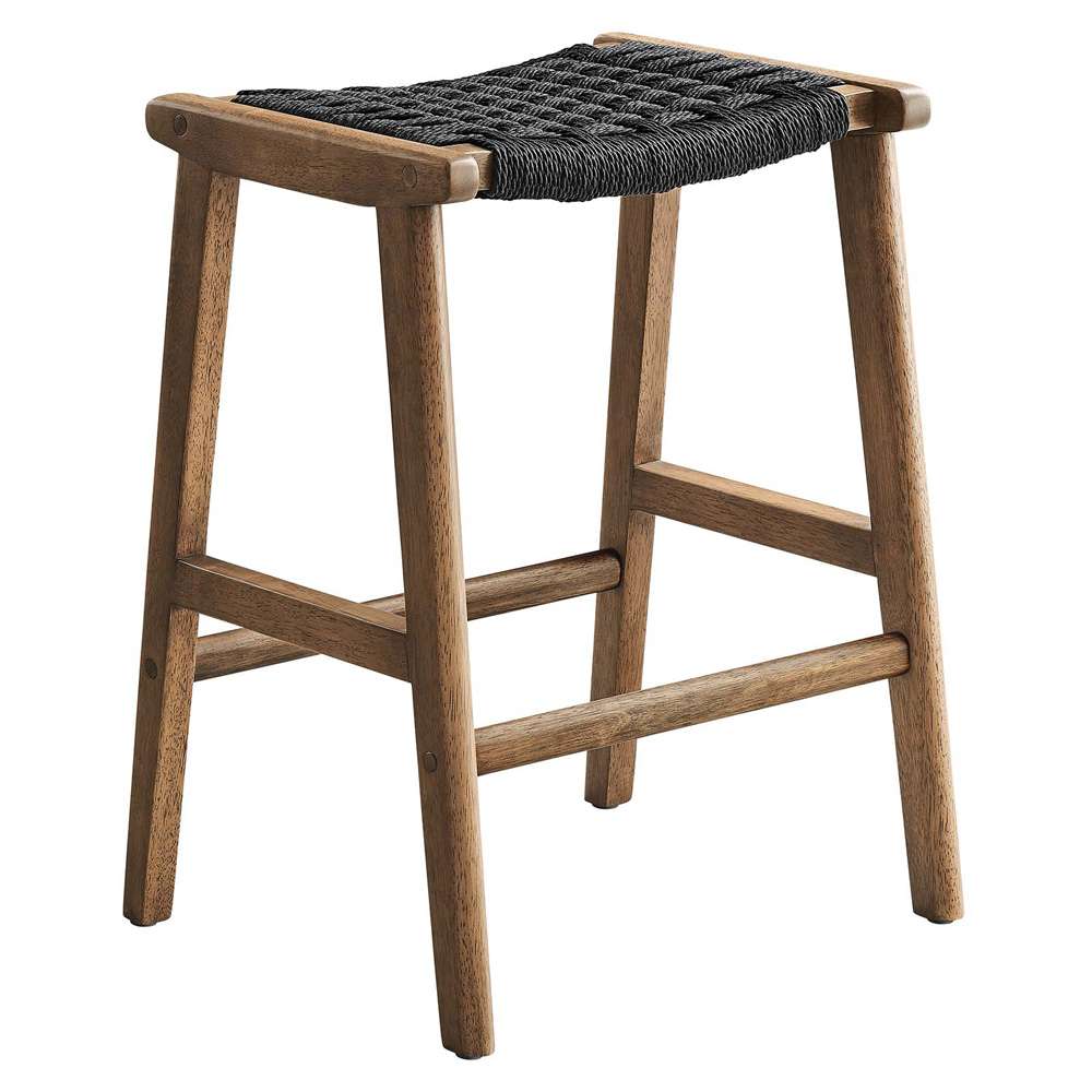 Modway - Saoirse Woven Rope Wood Counter Stool - (Set of 2) - EEI-6548-WAL-BLK veiw 3