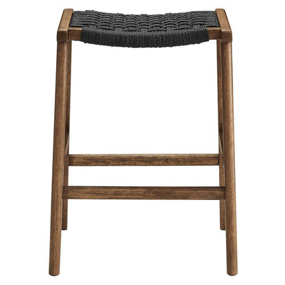 Modway - Saoirse Woven Rope Wood Counter Stool - (Set of 2) - EEI-6548-WAL-BLK veiw 5