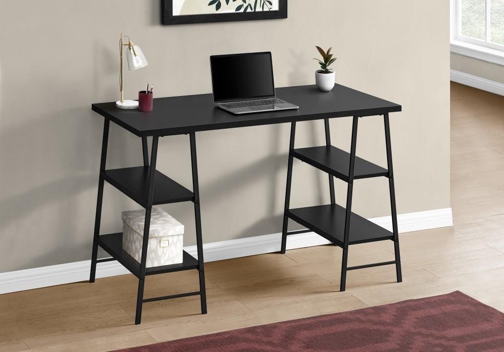 Monarch Specialties - Computer Desk, Home Office, Laptop, Storage Shelves, 48inL, Work, Metal, Laminate, Black, Contemporary, Modern - I-7522 veiw 2