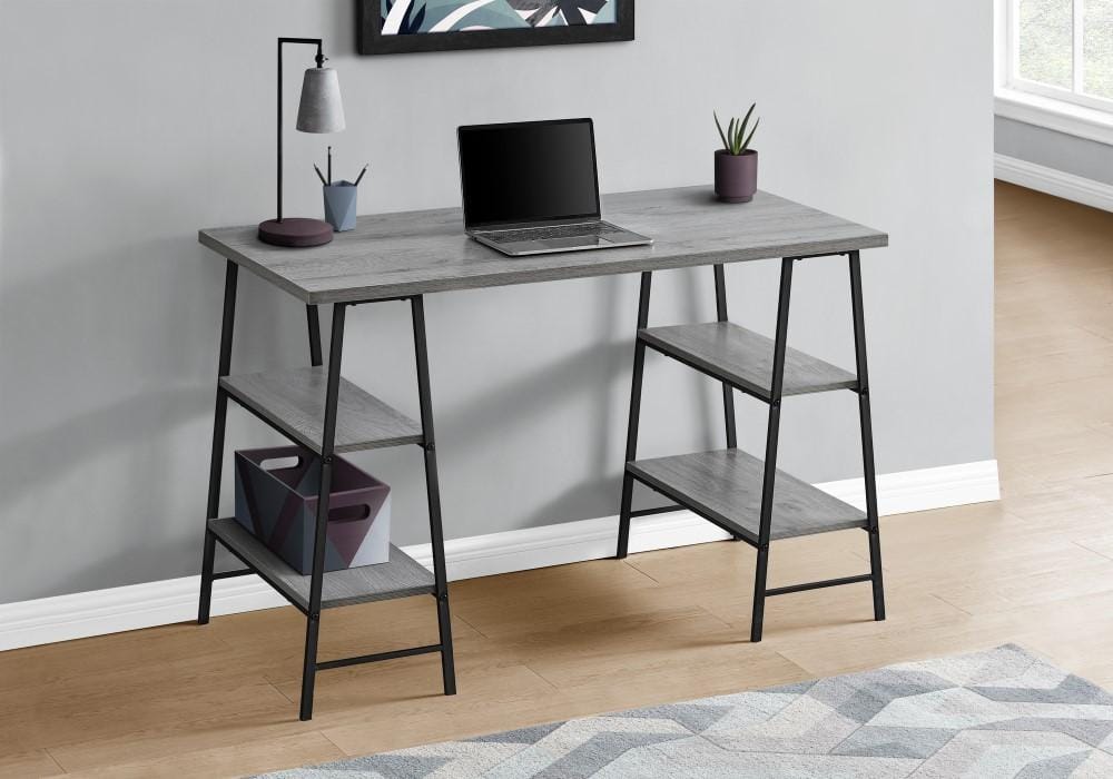 Monarch Specialties - Computer Desk, Home Office, Laptop, Storage Shelves, 48inL, Work, Metal, Laminate, Grey, Black, Contemporary, Modern - I-7524 veiw 2