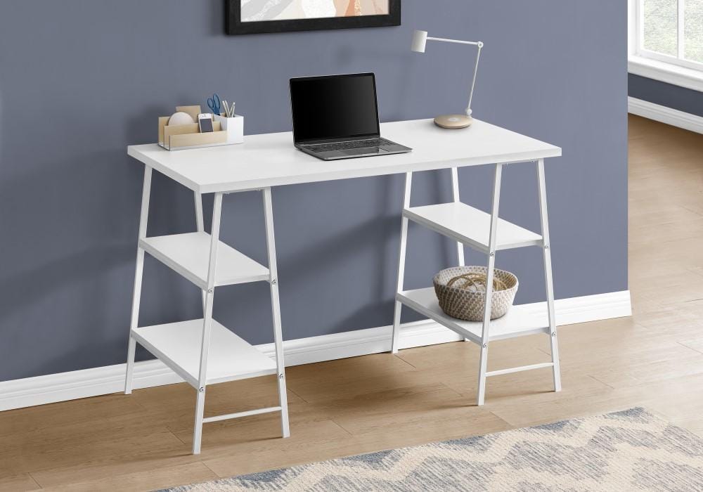 Monarch Specialties - Computer Desk, Home Office, Laptop, Storage Shelves, 48inL, Work, Metal, Laminate, White, Contemporary, Modern - I-7521 veiw 2