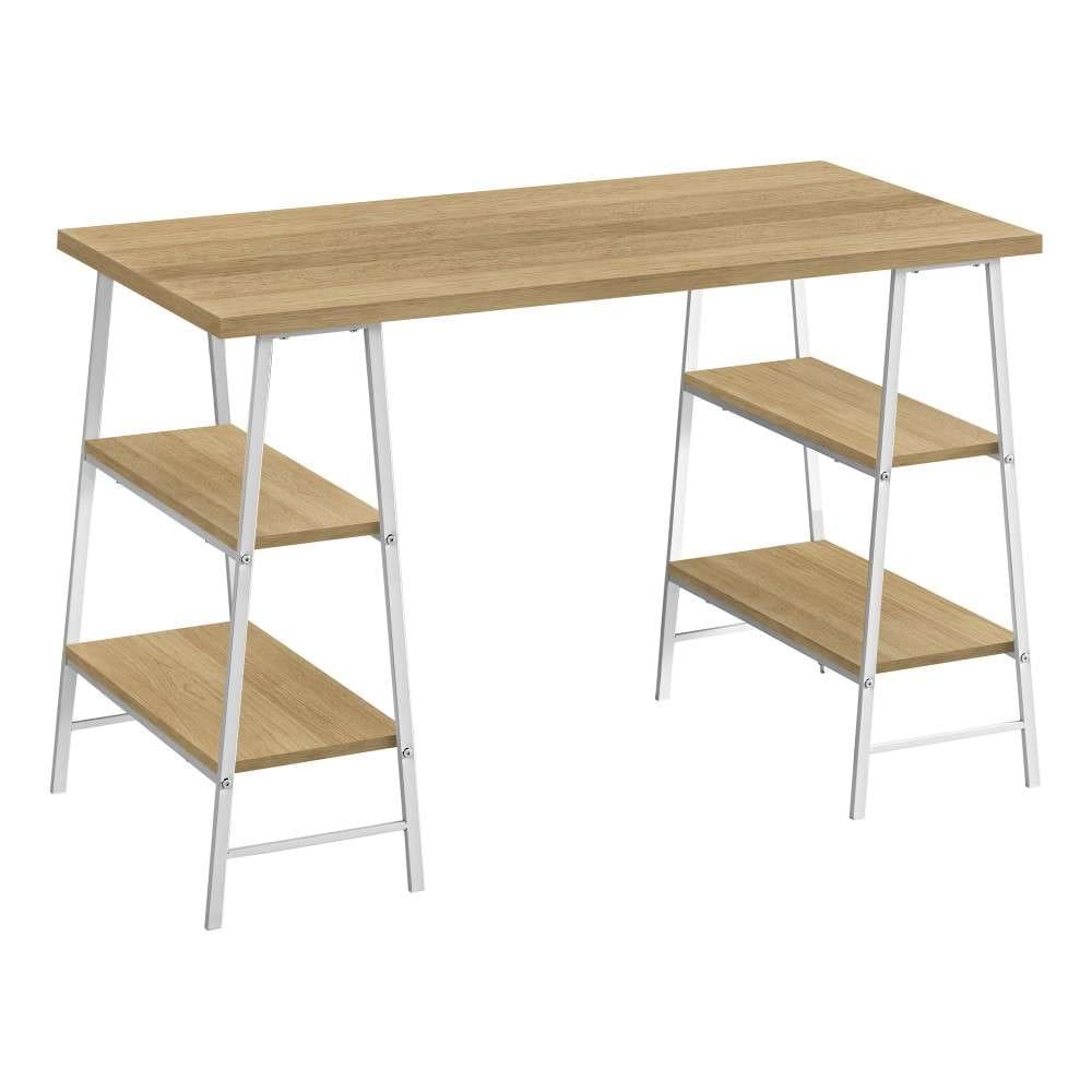 Monarch Specialties - Computer Desk, Home Office, Laptop, Storage Shelves, 48inL, Work, Metal, Laminate, Natural, White, Contemporary, Modern - I-7529 veiw 1