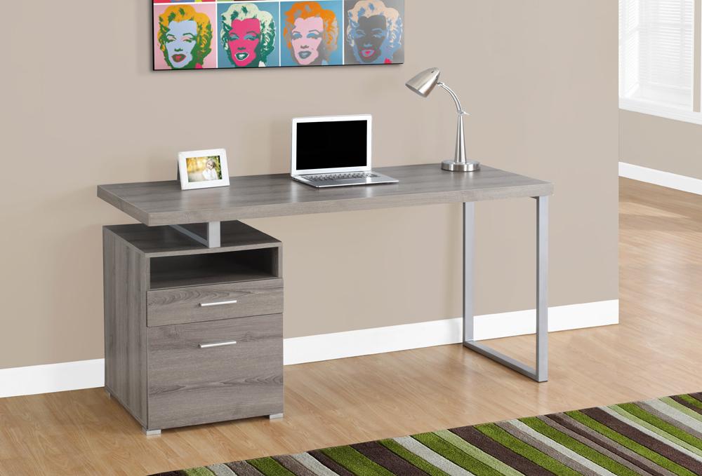 Monarch Specialties - Computer Desk, Home Office, Laptop, Left, Right Set-Up, Storage Drawers, 60inL, Work, Metal, Laminate, Brown, Grey, Contemporary, Modern - I-7145 veiw 1