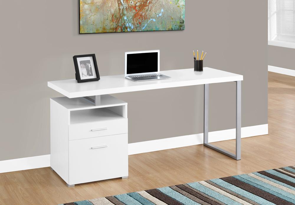 Monarch Specialties - Computer Desk, Home Office, Laptop, Left, Right Set-Up, Storage Drawers, 60inL, Work, Metal, Laminate, White, Grey, Contemporary, Modern - I-7144 veiw 1
