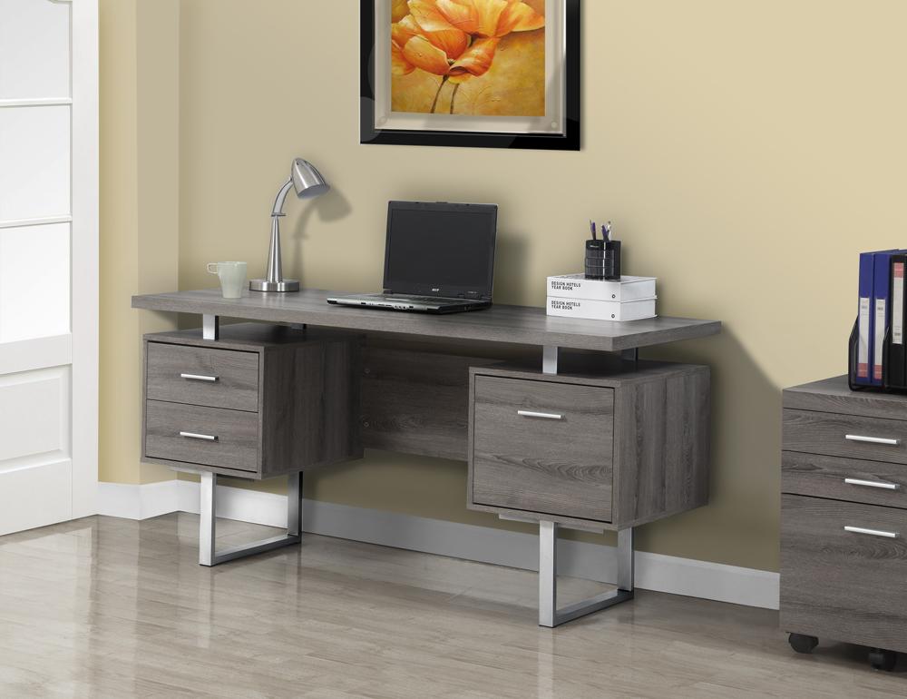 Monarch Specialties - Computer Desk, Home Office, Laptop, Left, Right Set-Up, Storage Drawers, 60inL, Work, Metal, Laminate, Brown, Grey, Contemporary, Modern - I-7082 veiw 1