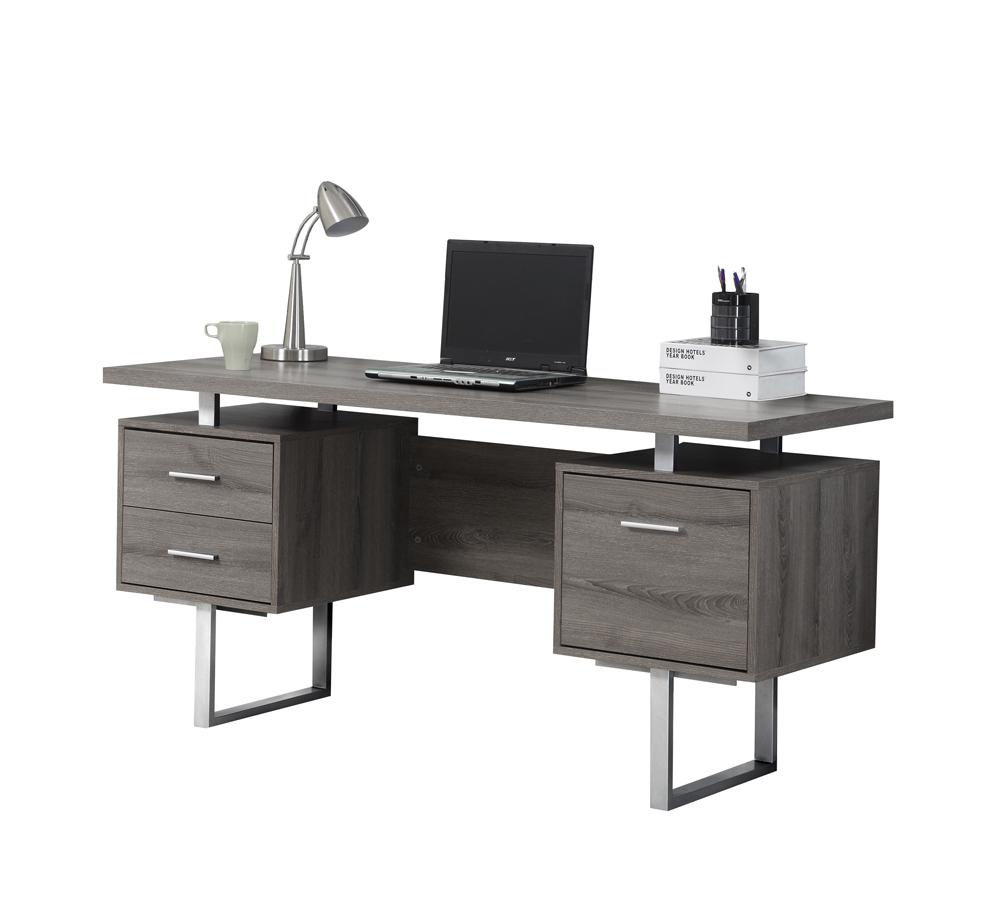 Monarch Specialties - Computer Desk, Home Office, Laptop, Left, Right Set-Up, Storage Drawers, 60inL, Work, Metal, Laminate, Brown, Grey, Contemporary, Modern - I-7082 veiw 2