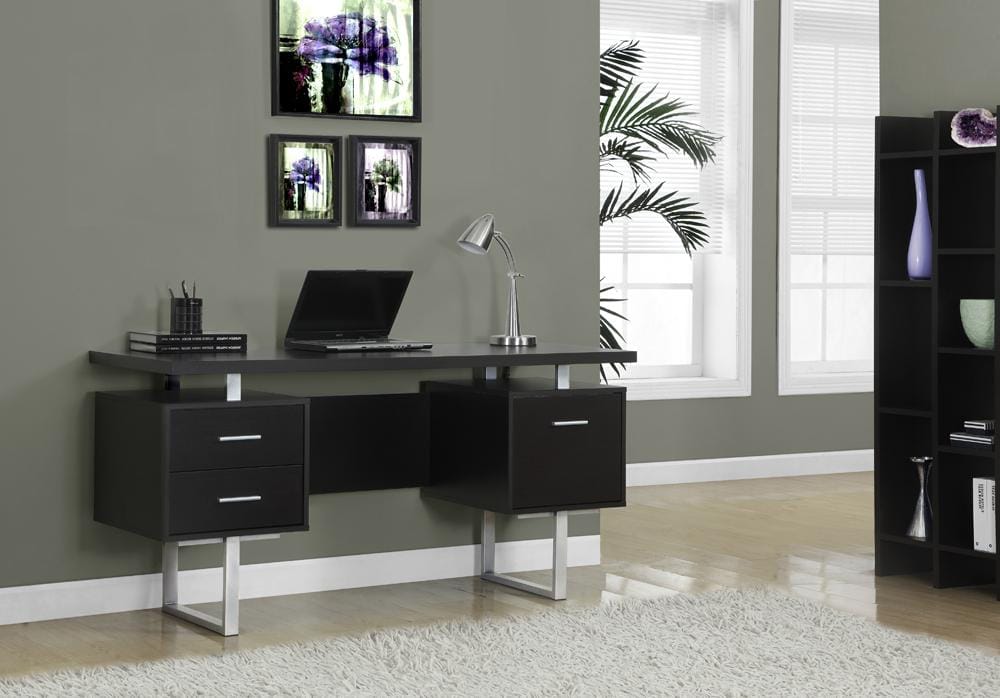 Monarch Specialties - Computer Desk, Home Office, Laptop, Left, Right Set-Up, Storage Drawers, 60inL, Work, Metal, Laminate, Brown, Grey, Contemporary, Modern - I-7080 veiw 1