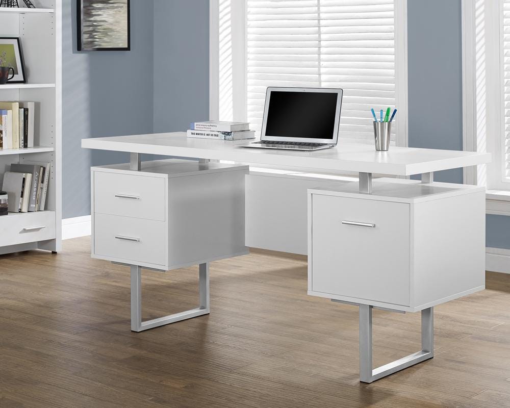 Monarch Specialties - Computer Desk, Home Office, Laptop, Left, Right Set-Up, Storage Drawers, 60inL, Work, Metal, Laminate, White, Grey, Contemporary, Modern - I-7081 veiw 1