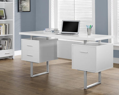 Monarch Specialties - Computer Desk, Home Office, Laptop, Left, Right Set-Up, Storage Drawers, 60inL, Work, Metal, Laminate, White, Grey, Contemporary, Modern - I-7081 veiw 1